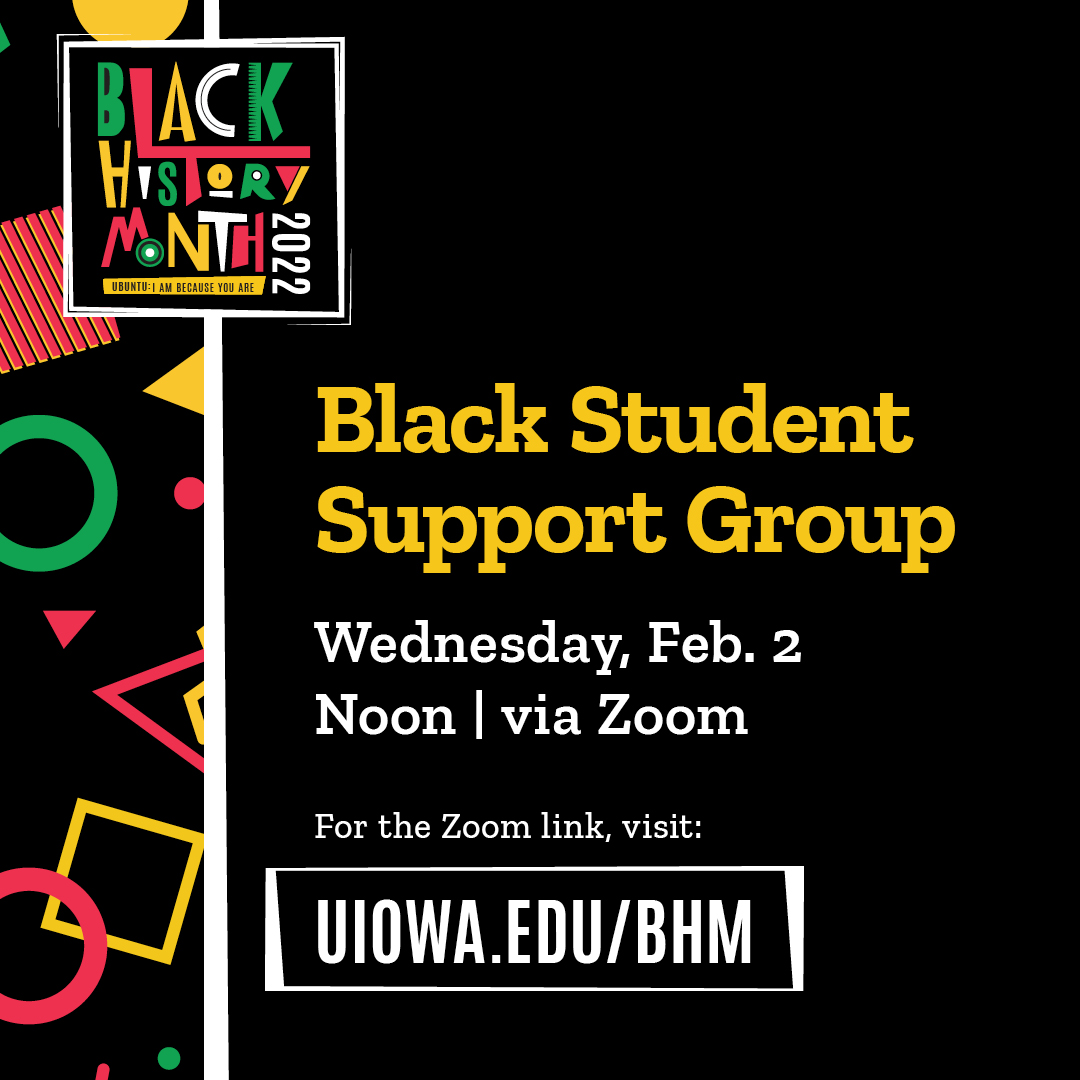 Black Student Support Group flyer, continue reading for text version