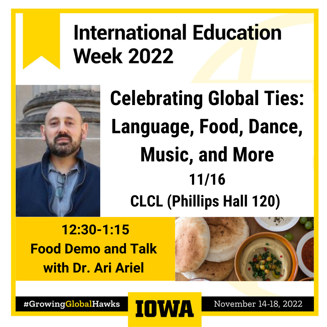 international education week flyer featuring picture of bald bearded man