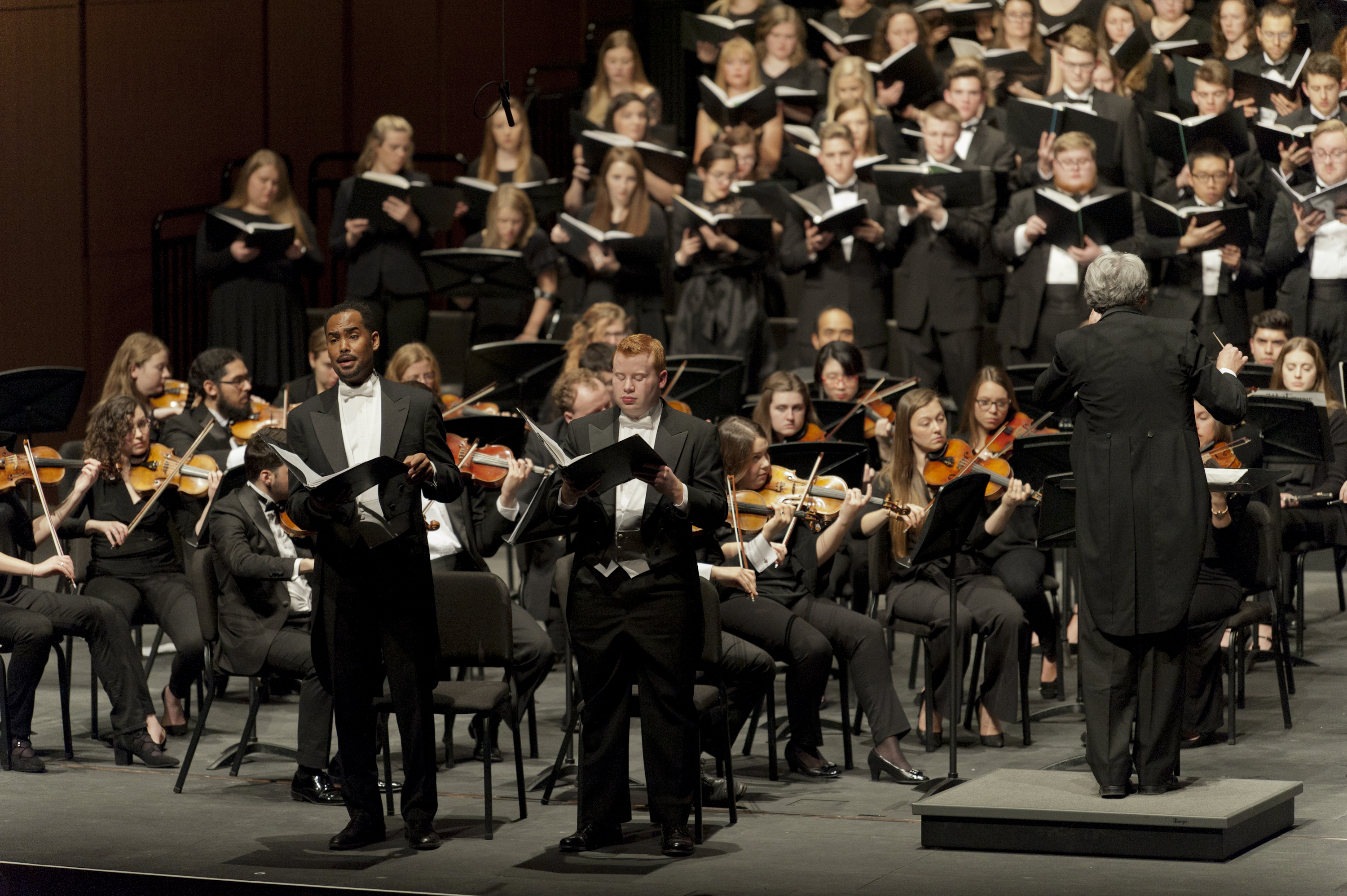 UI orchestra and choirs on the Hancher Auditorium stage