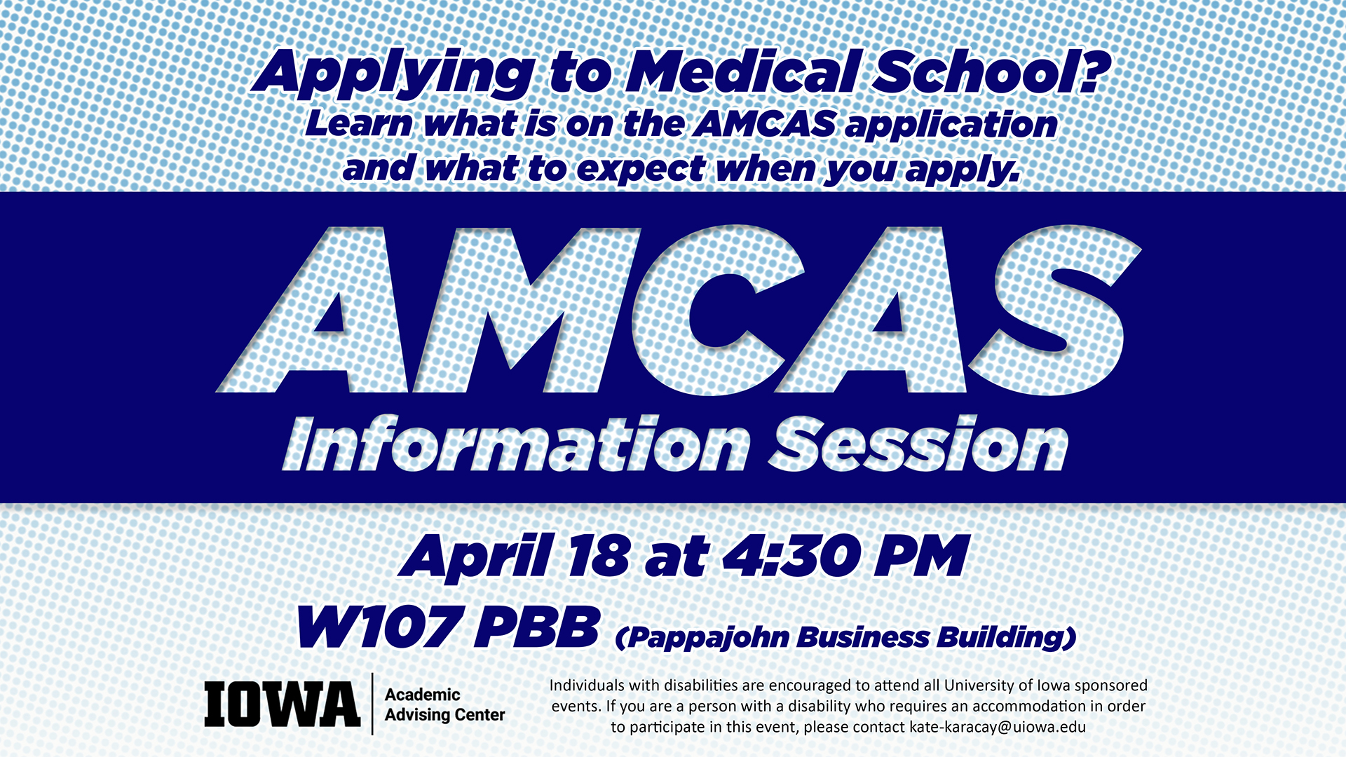 colorful flyer for the AMCAS event