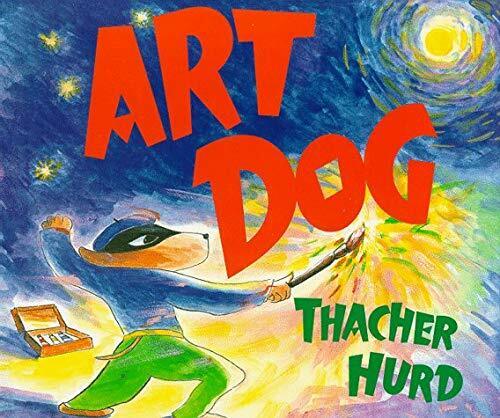 masked dog superhero holding a paint brush like a sword in a dark, moon and starlit night