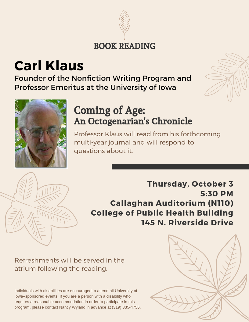 Carl Klaus Book Reading promotional image