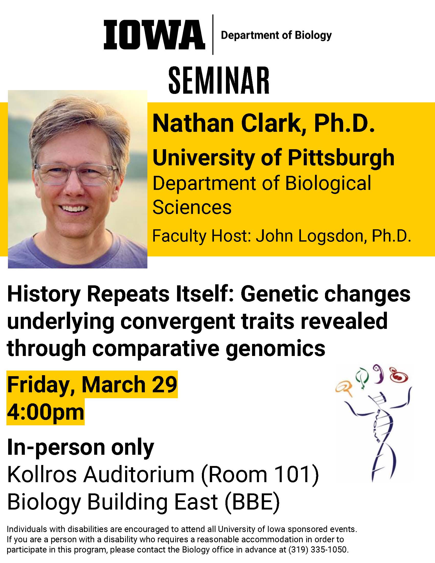 Biology Seminar: "History Repeats Itself: Genetic changes underlying convergent traits revealed through comparative genomics" promotional image