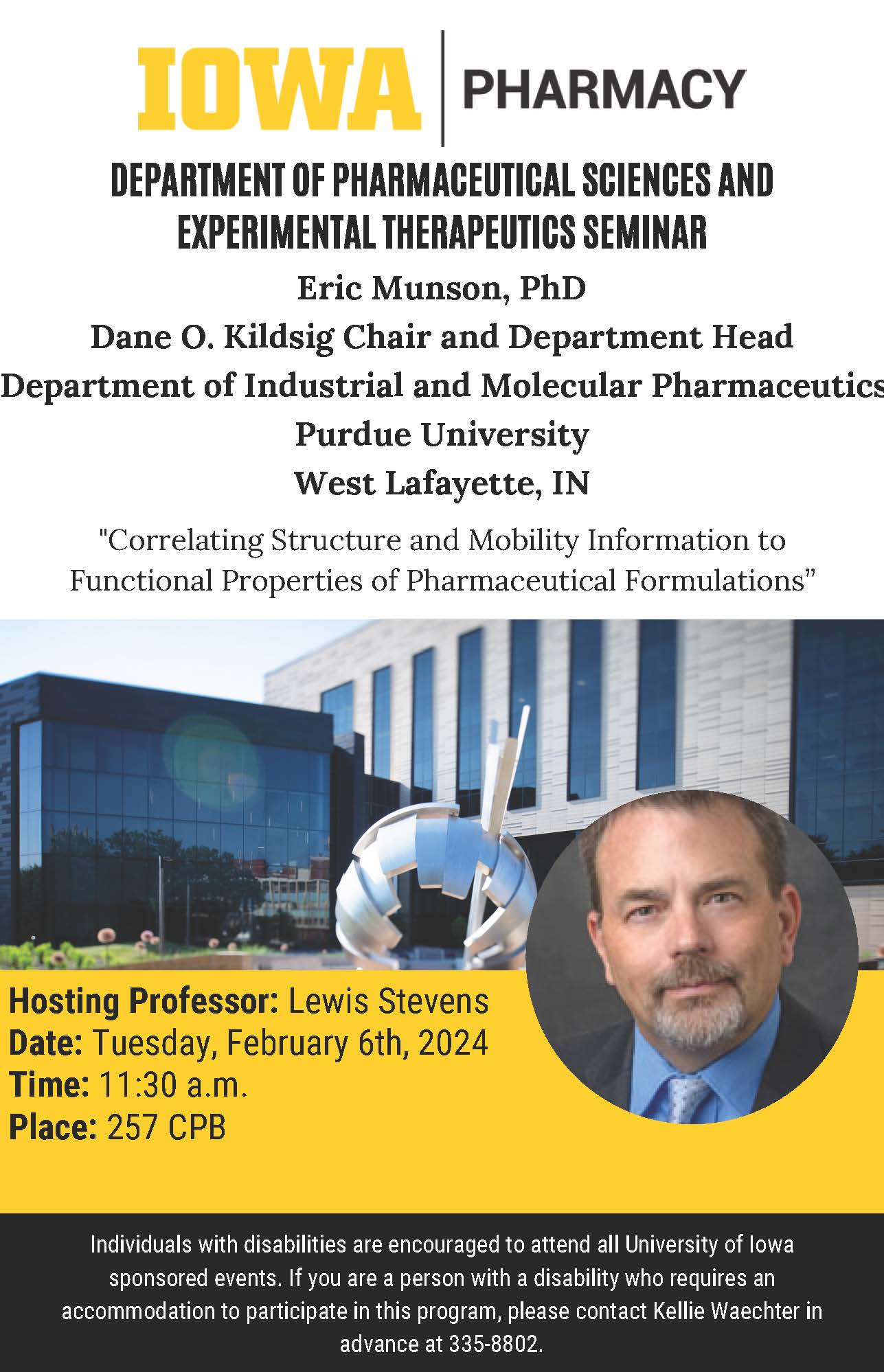 College of Pharmacy PSET Seminar: Eric Munson
