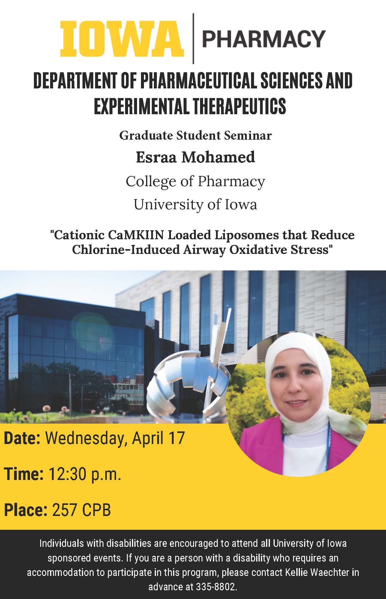 College of Pharmacy Graduate Student Seminar: Esraa Mohamed