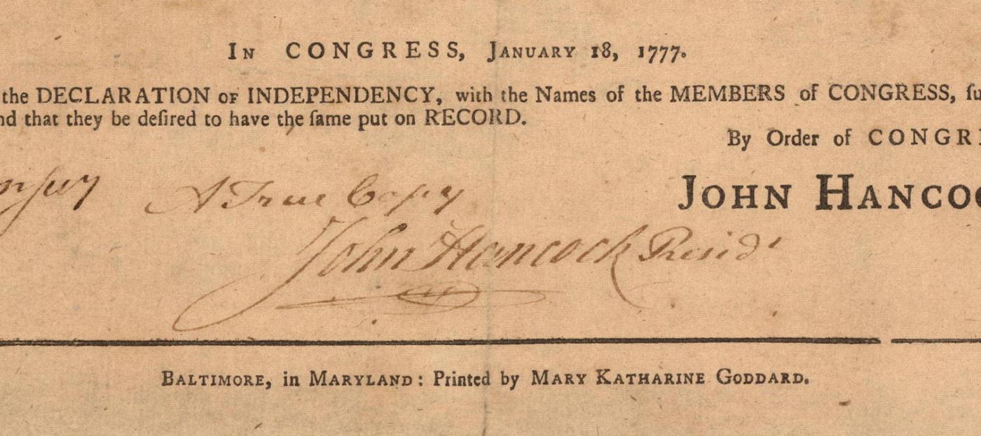 John Hancock's signature on the Declaration of Independence