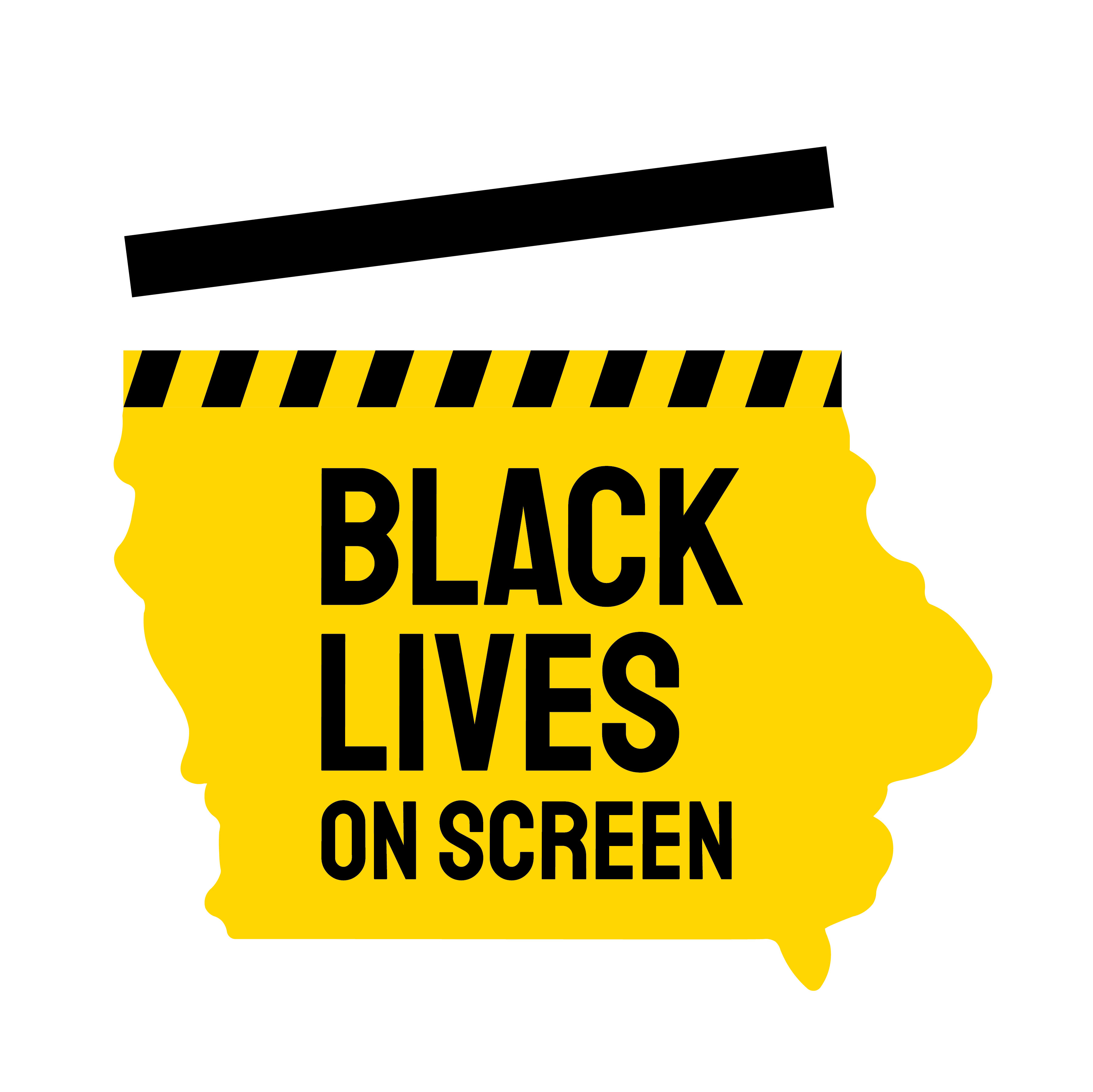 black and gold clapboard shaped like state of iowa