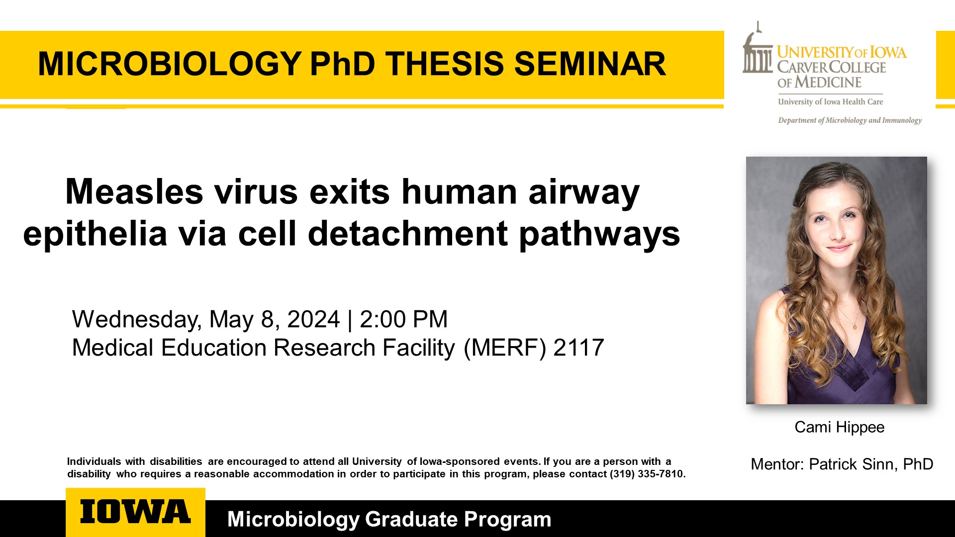 Microbiology Graduate Program - PhD Seminar, Cami Hippee promotional image