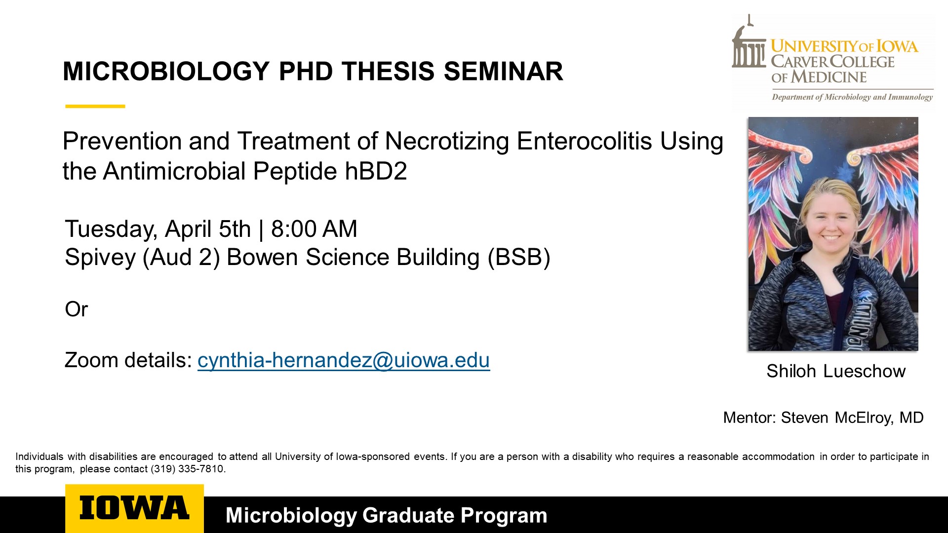 Microbiology Graduate Student PhD Seminar - Shiloh Lueschow promotional image
