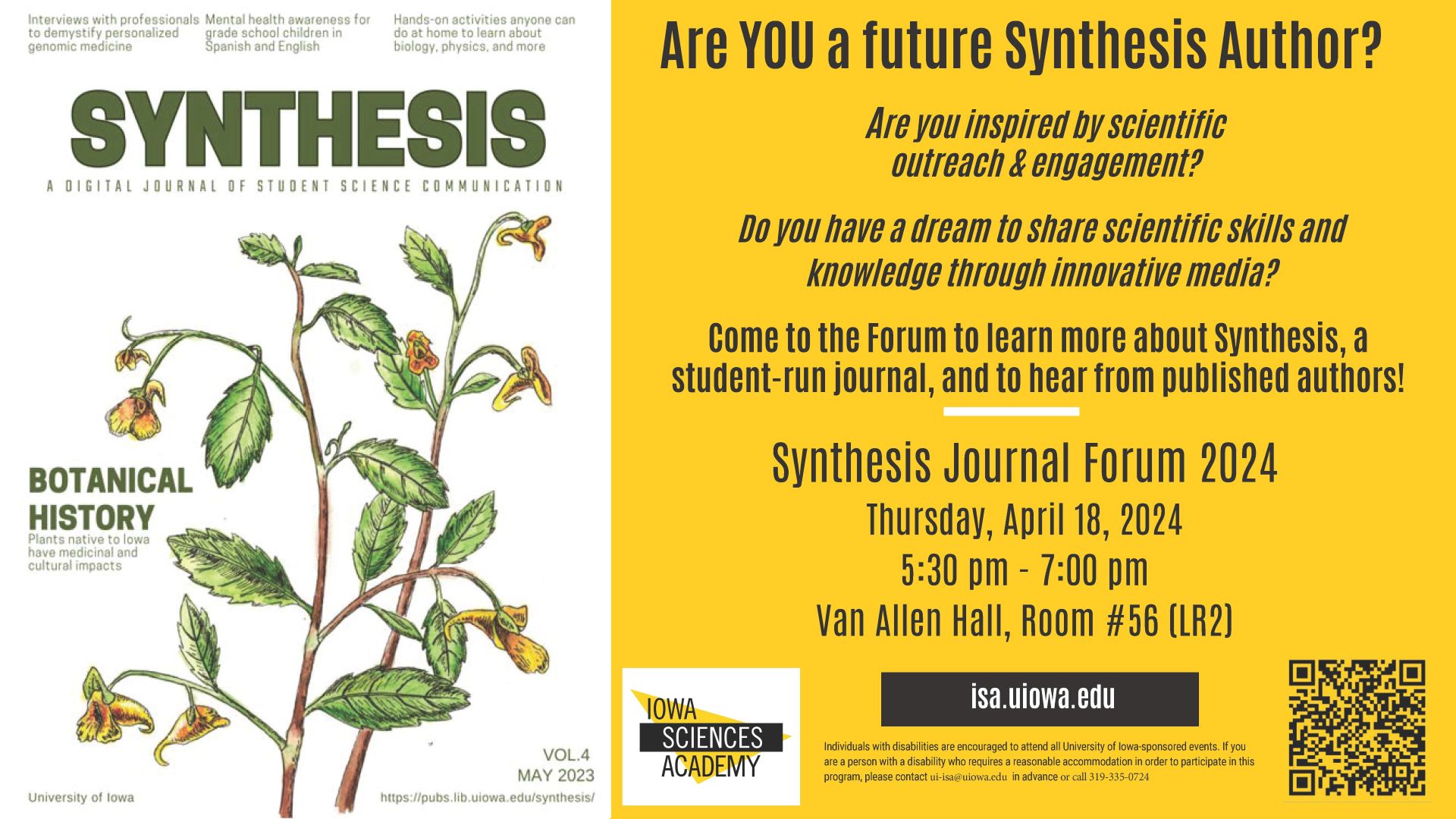 Synthesis journal forum slide event on April 18
