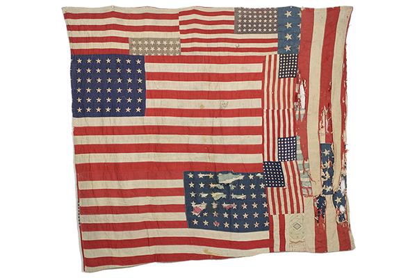 sewn collage of American flags