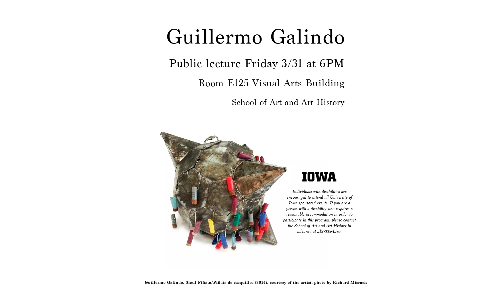Guillermo Galindo visiting artist in photography lecture friday 3/31/23 6:00pm E125 Visual Arts Building.