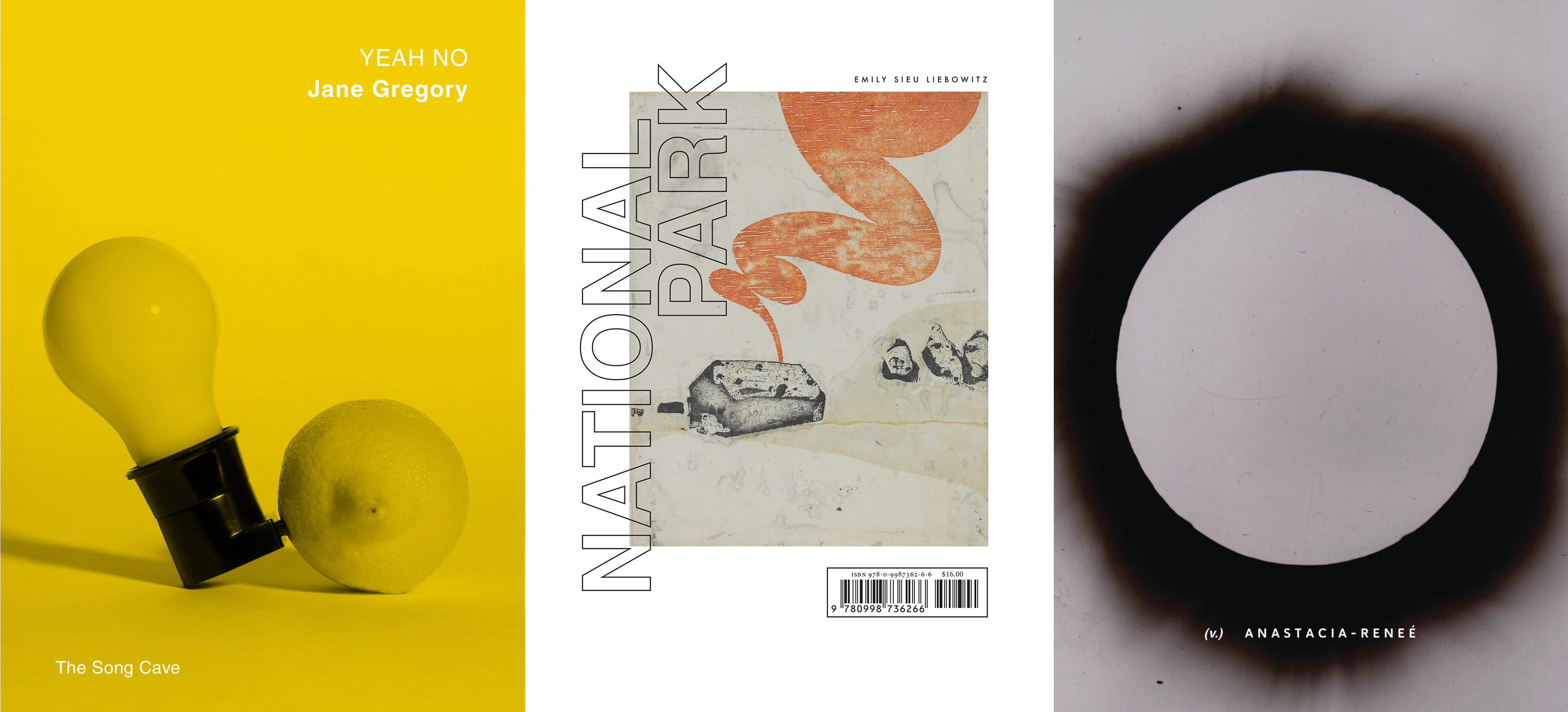 Book covers for Yeah No, National Park, and (v.)