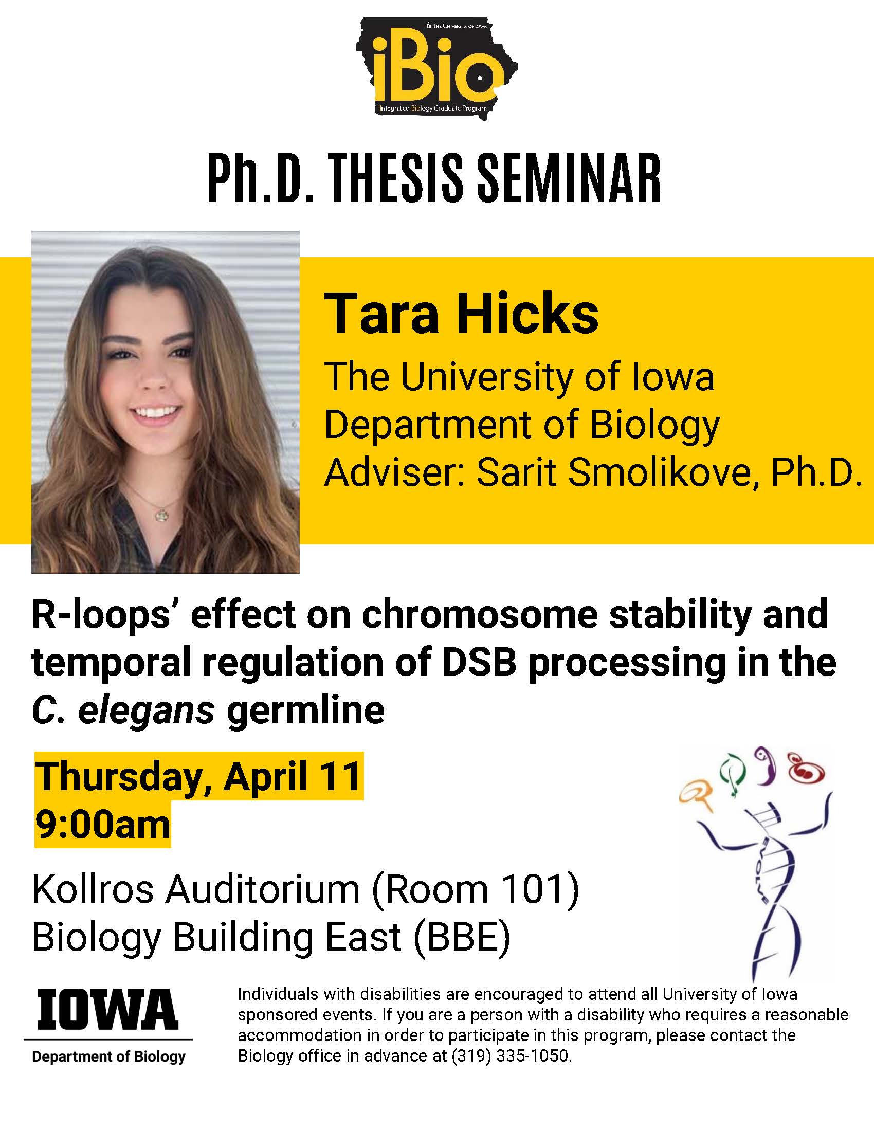 Thesis Seminar: R-loops' effect on chromosome stability and temporal regulation of DSB processing in the C. elegans germline promotional image