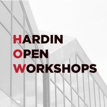 Hardin Library Building with Text, Hardin Open Workshops
