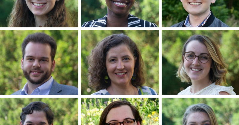 collage of intern headshots against outdoor backgrounds