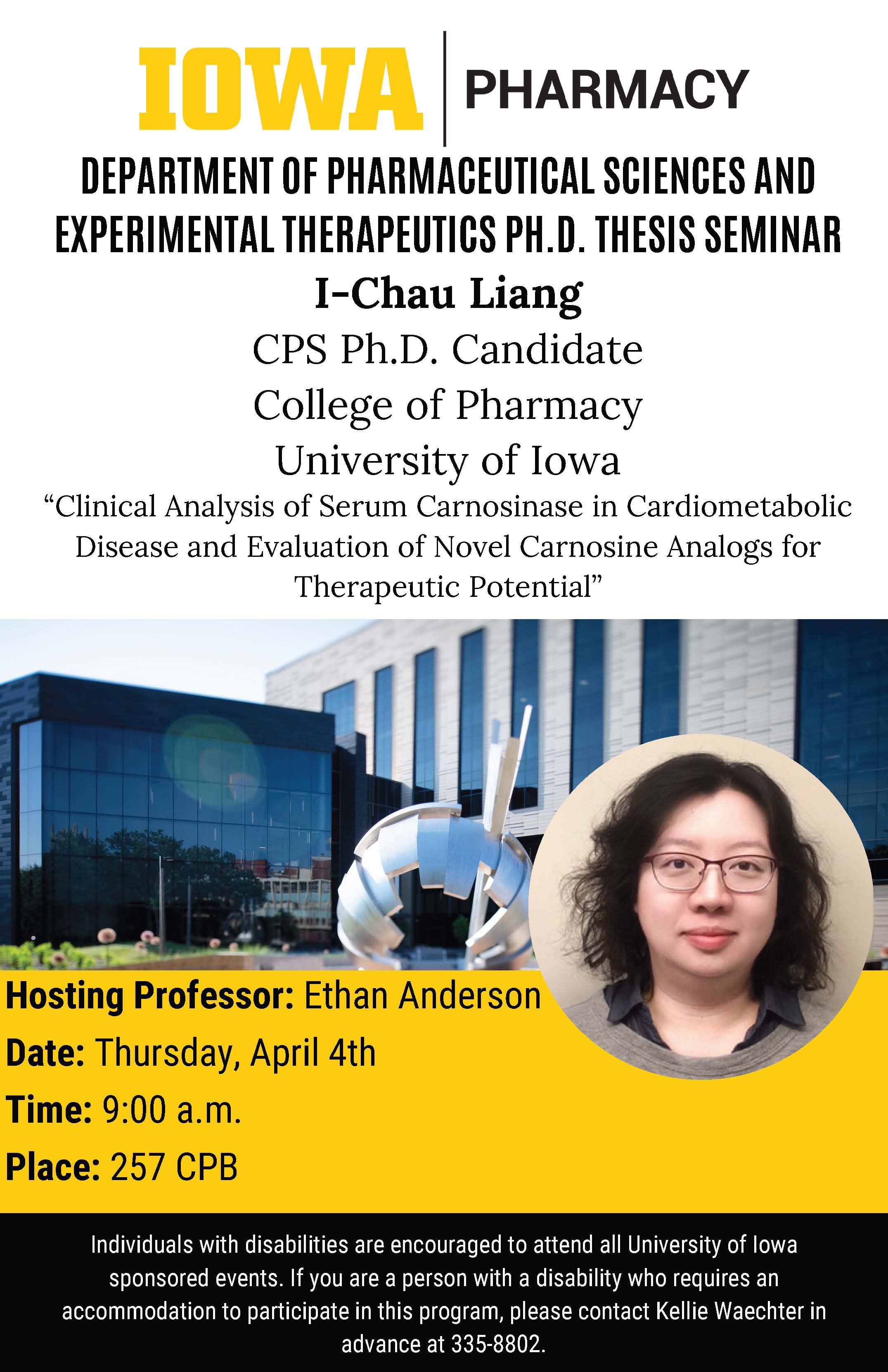 College of Pharmacy PSET Graduate Student Thesis Seminar: I-Chau Liang