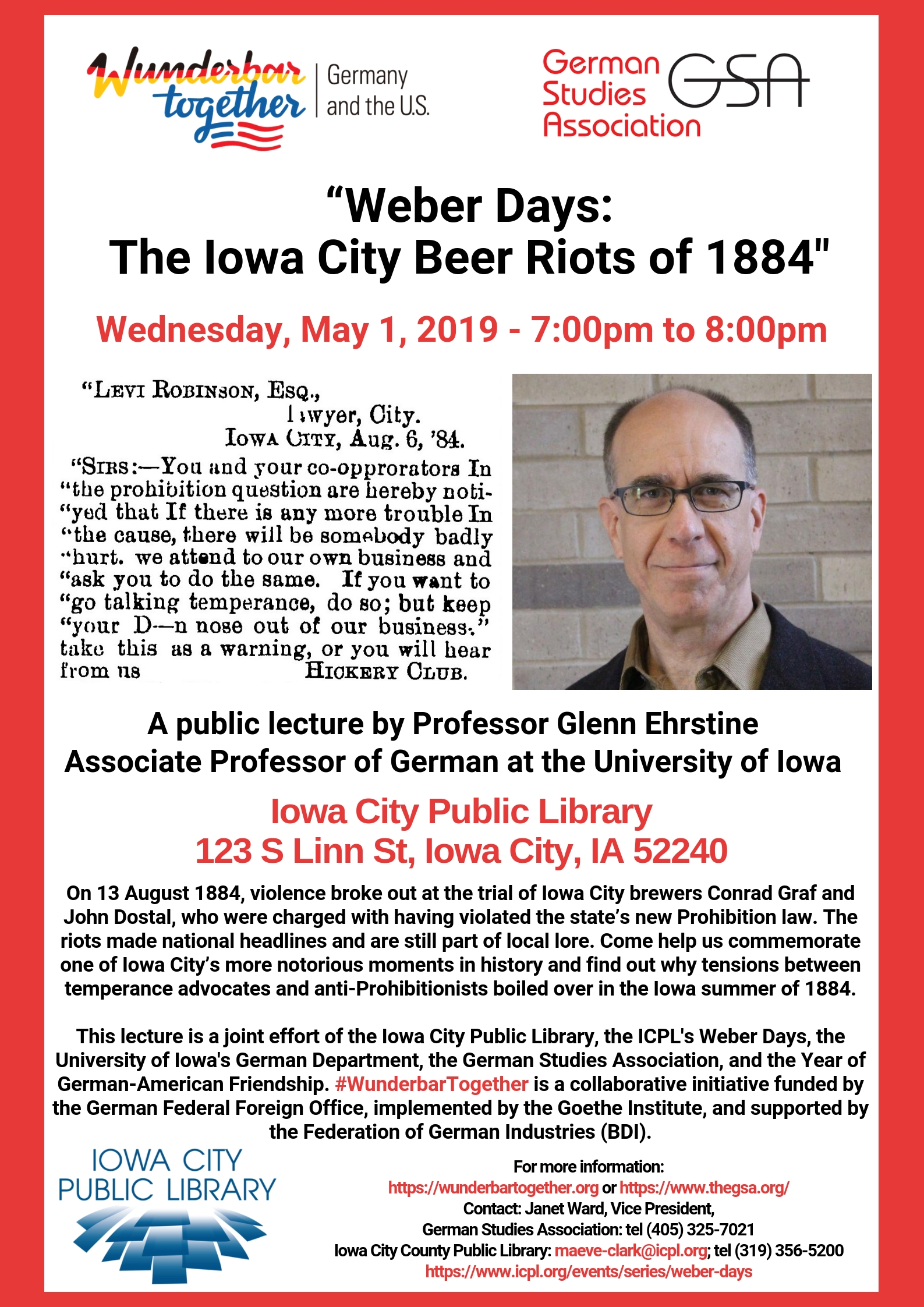 Event flyer: The Iowa City Beer Riots of 1884