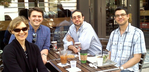 Group members at outdoor table