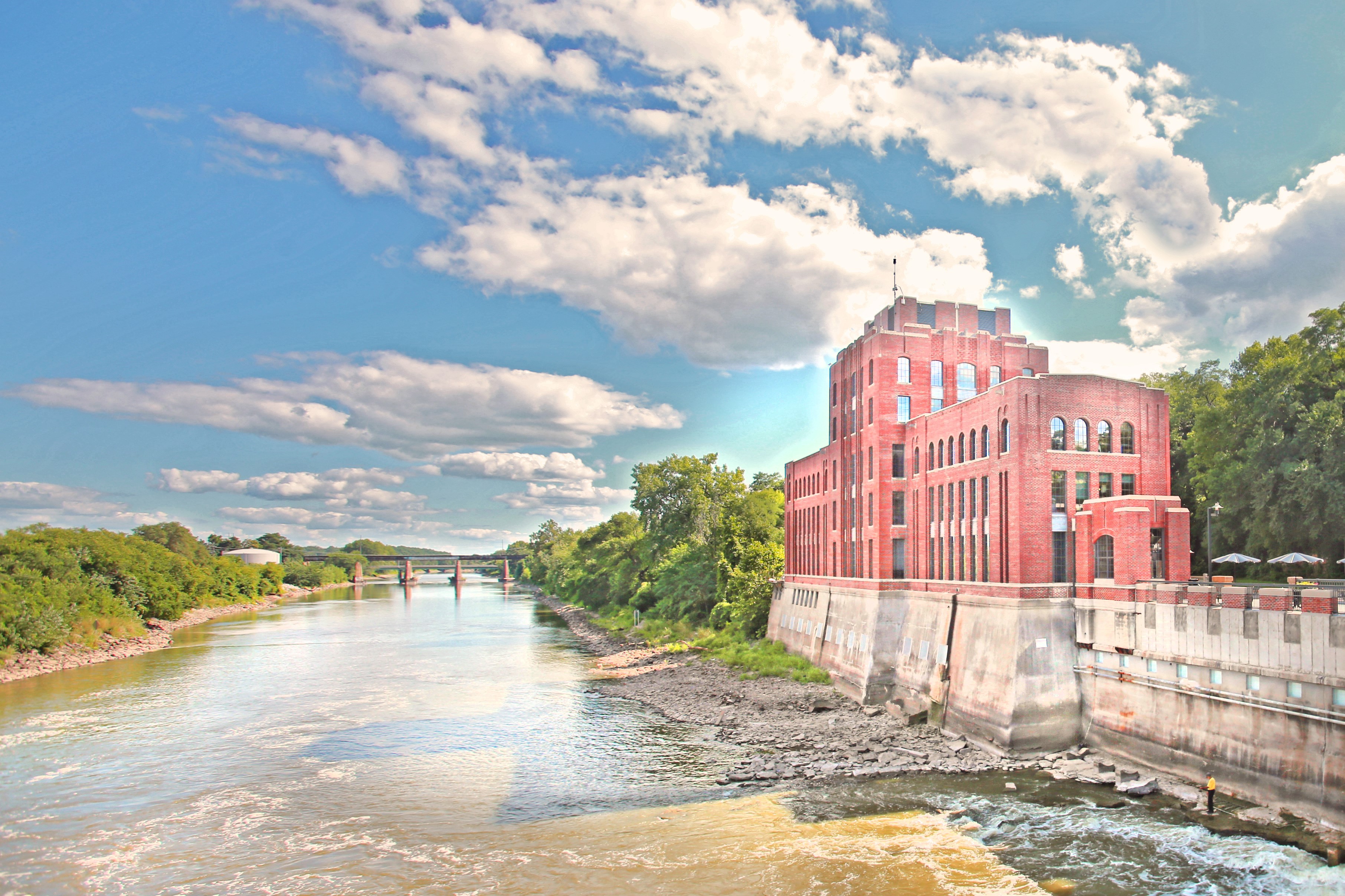 Looking over the Iowa River at the historic C. Maxwell Stanley Hydraulics Lab