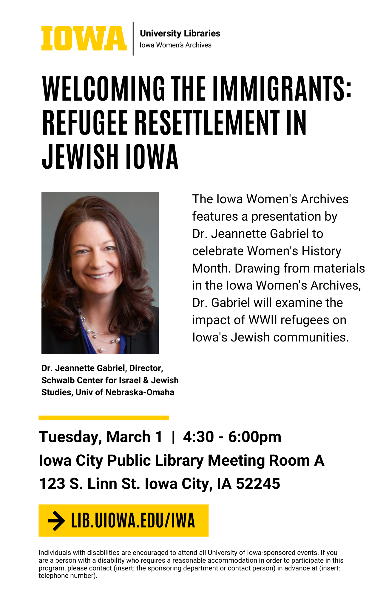 Flyer for Welcoming the Immigrants: Refugee Resettlement in Jewish Iowa