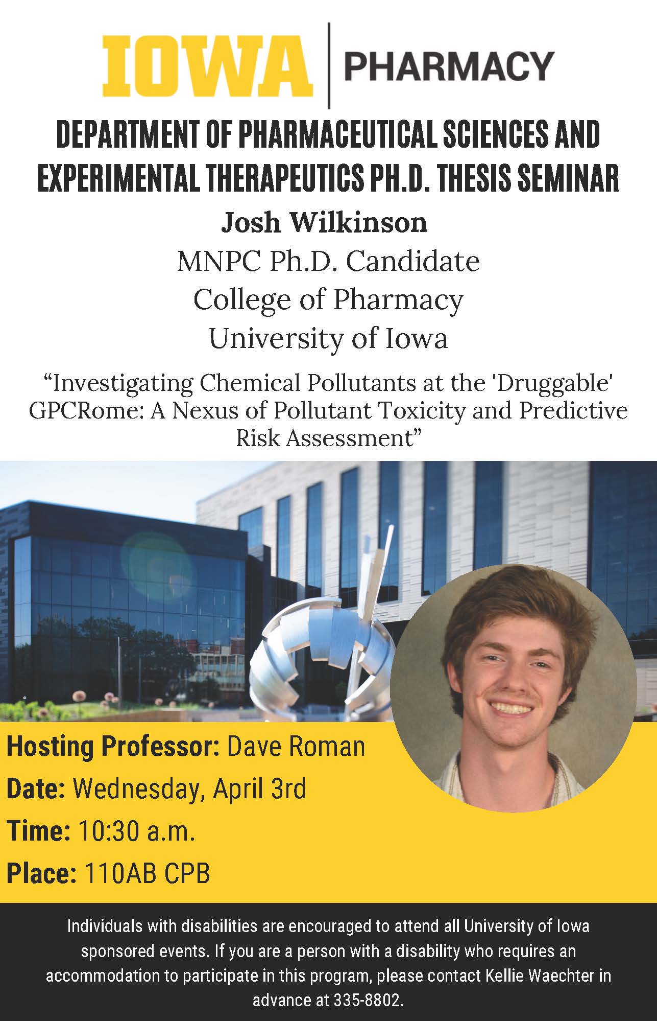 College of Pharmacy PSET PhD Thesis Seminar: Josh Wilkinson