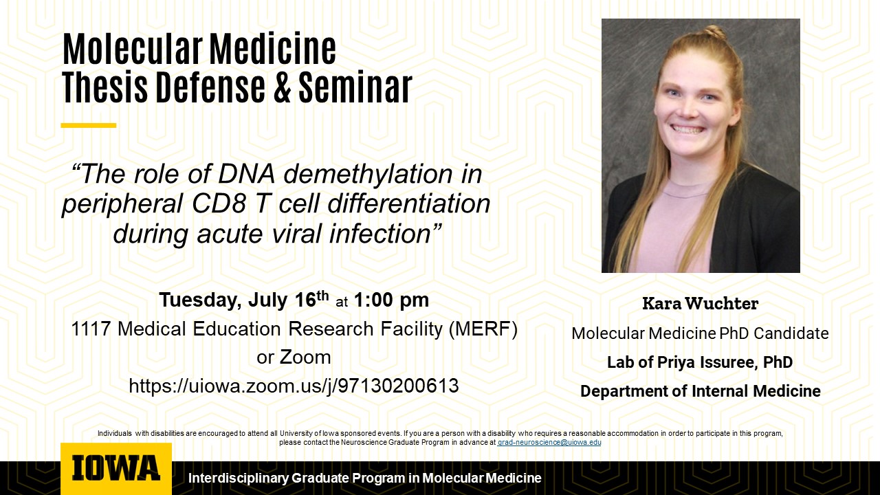 Molecular Medicine Interdisciplinary Program Thesis Defense Seminar: Kara Wuchter promotional image