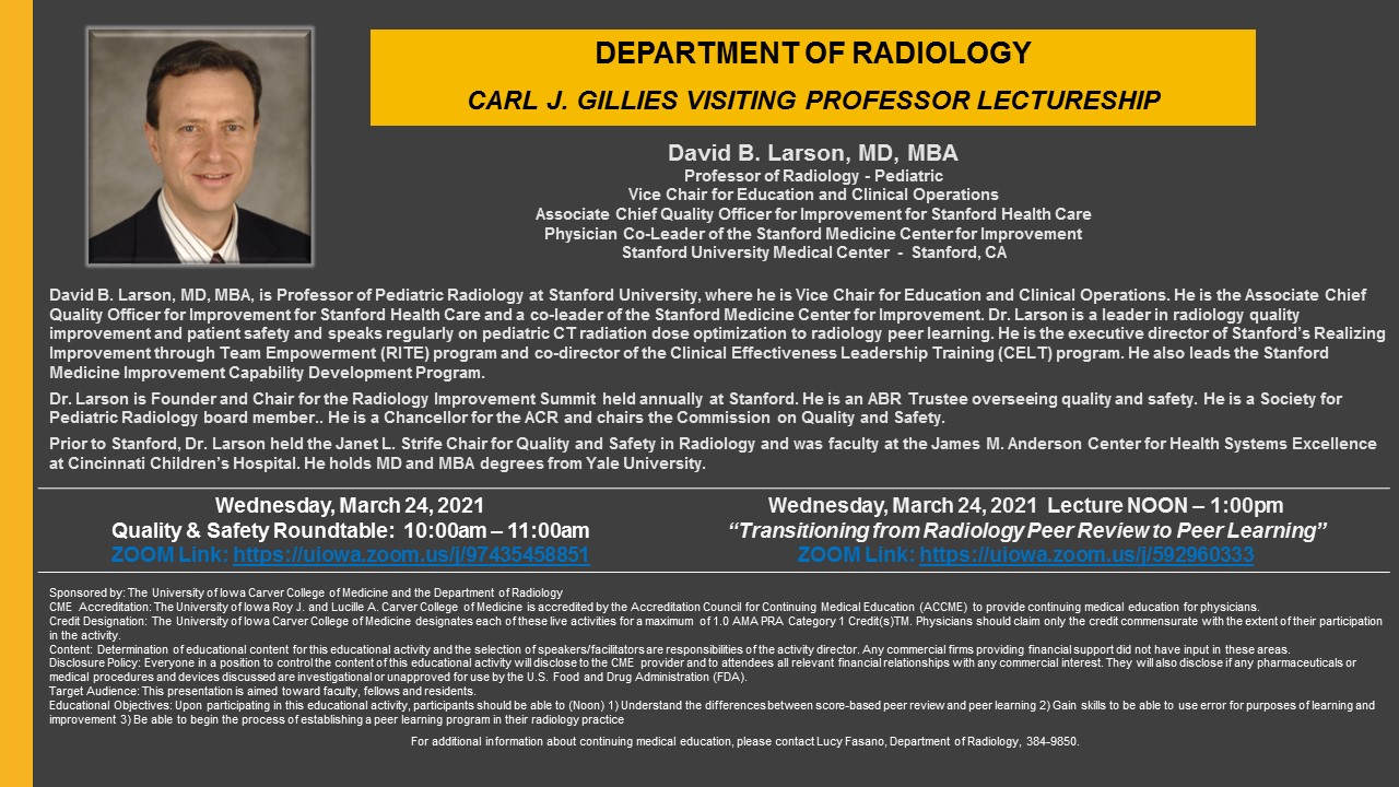 Carl J. Gillies Visiting Professor Lectureship: Dr. David Larson promotional image