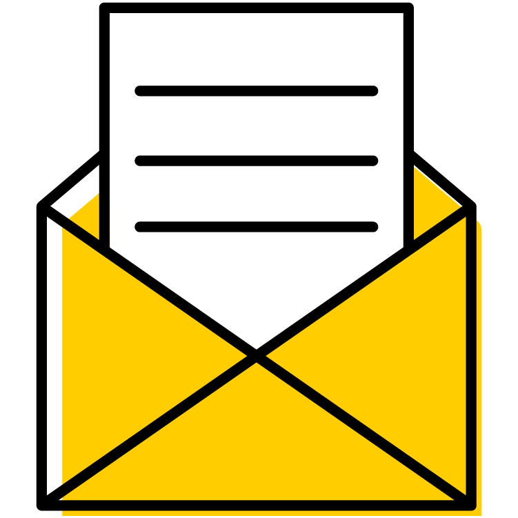 graphic of an open envelope with paper sticking out of it