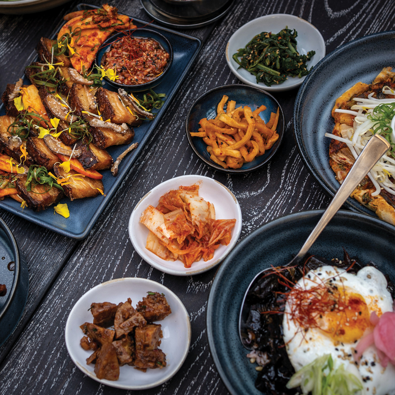 arrangement of Korean foods