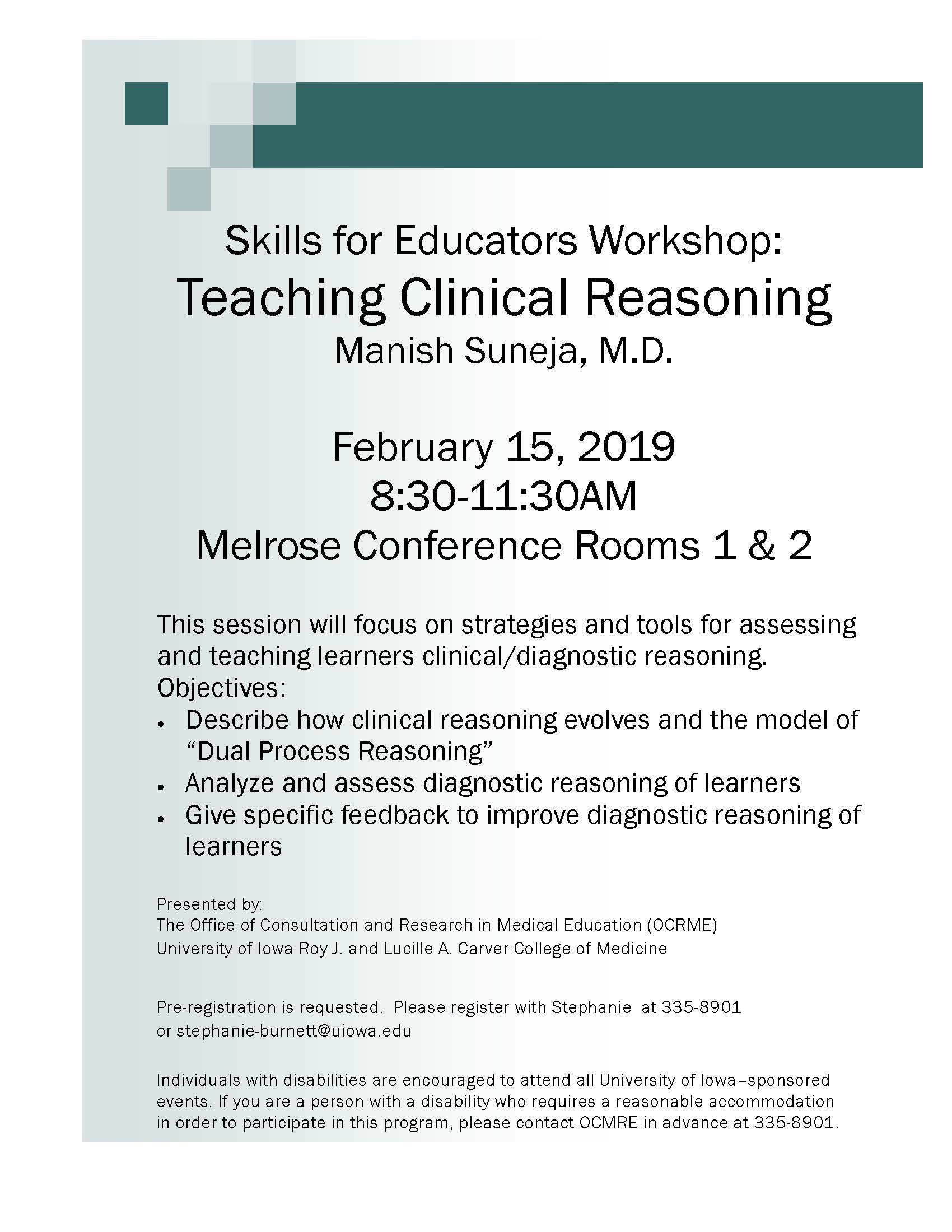 Skills for Educators Workshop: Teaching Clinical Reasoning promotional image
