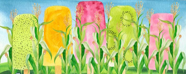 cartoon popsicles in cornfield