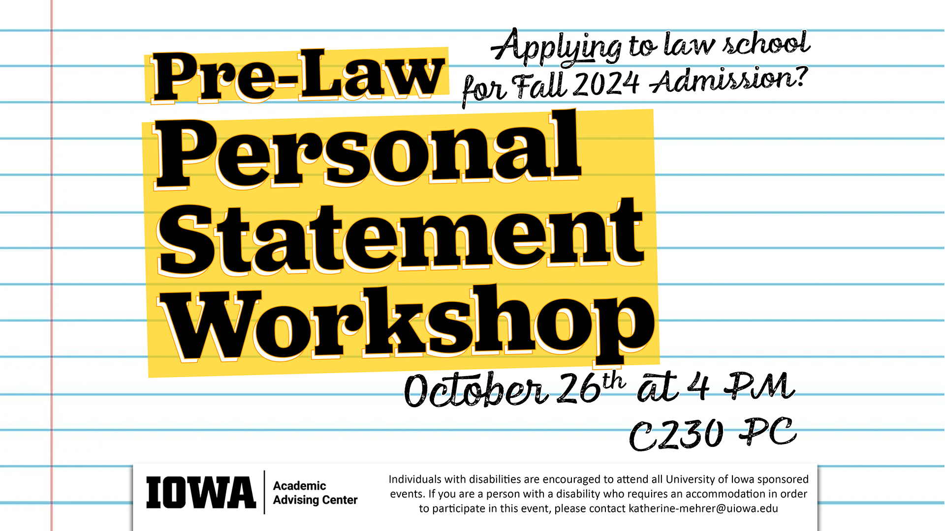 graphic for pre-law personal statement workshop