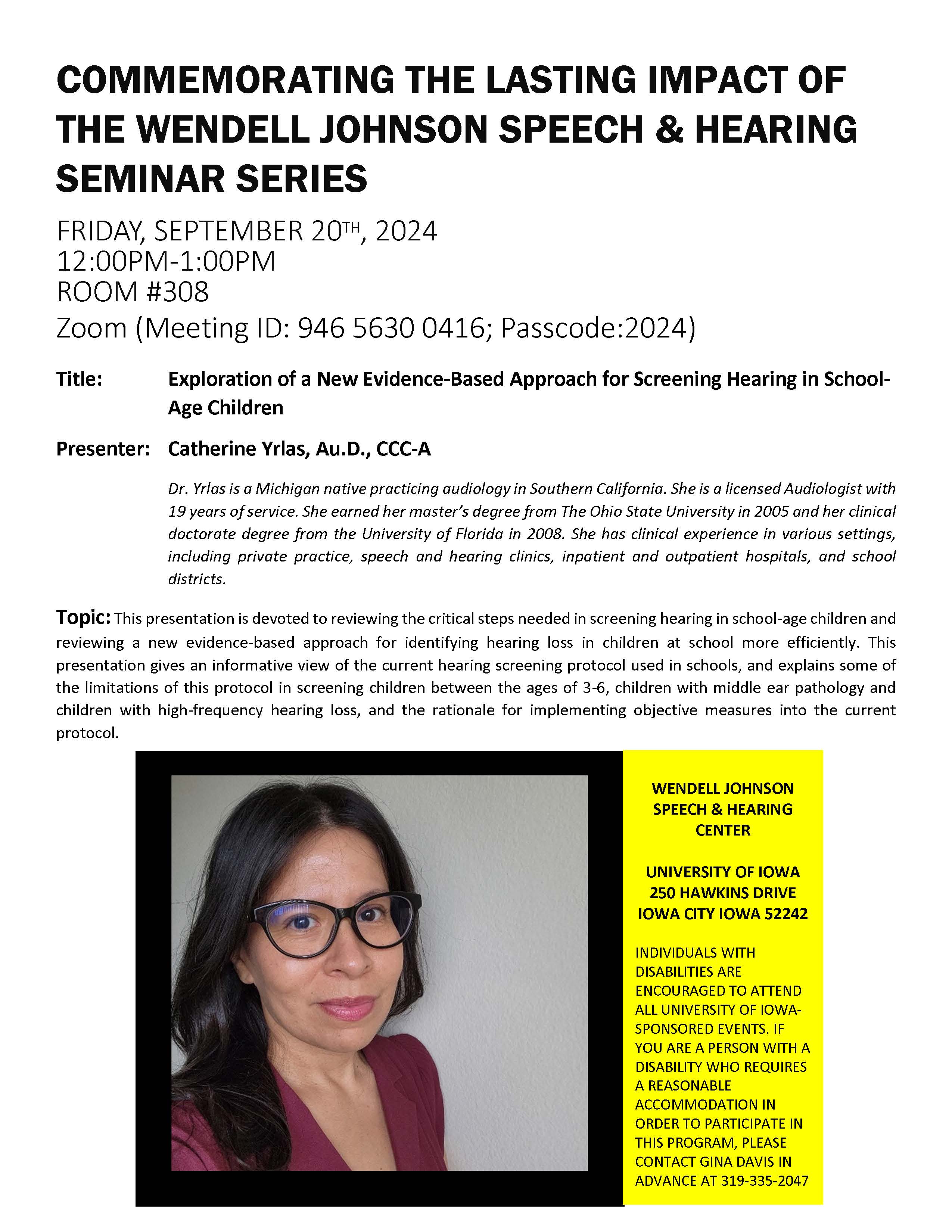 CSD Seminar Series: Exploration of a New Evidence-Based Approach for Screening Hearing in School-Age Children promotional image