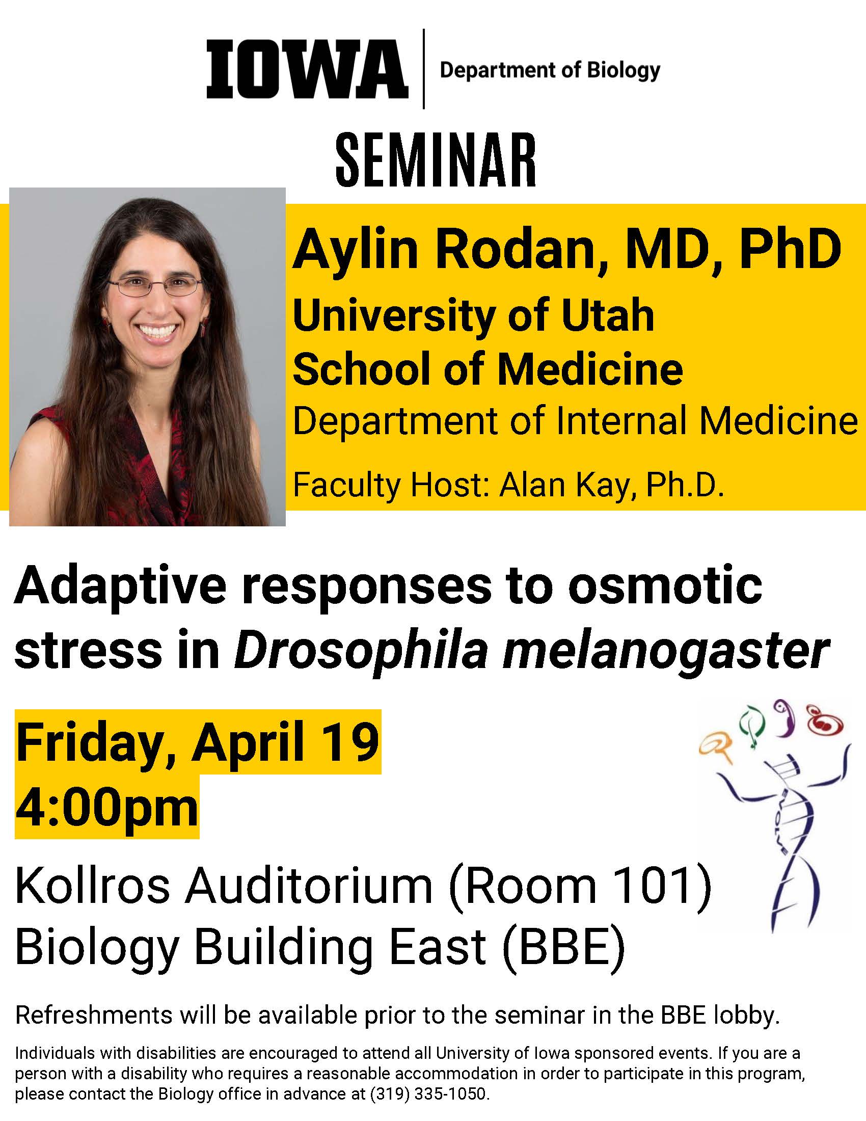 Biology Seminar: "Adaptive responses to osmotic stress in Drosophila melanogaster" promotional image