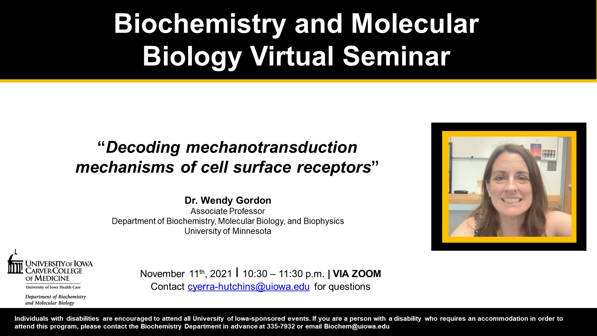 Biochemistry Seminar: Dr. Wendy Gordon promotional image