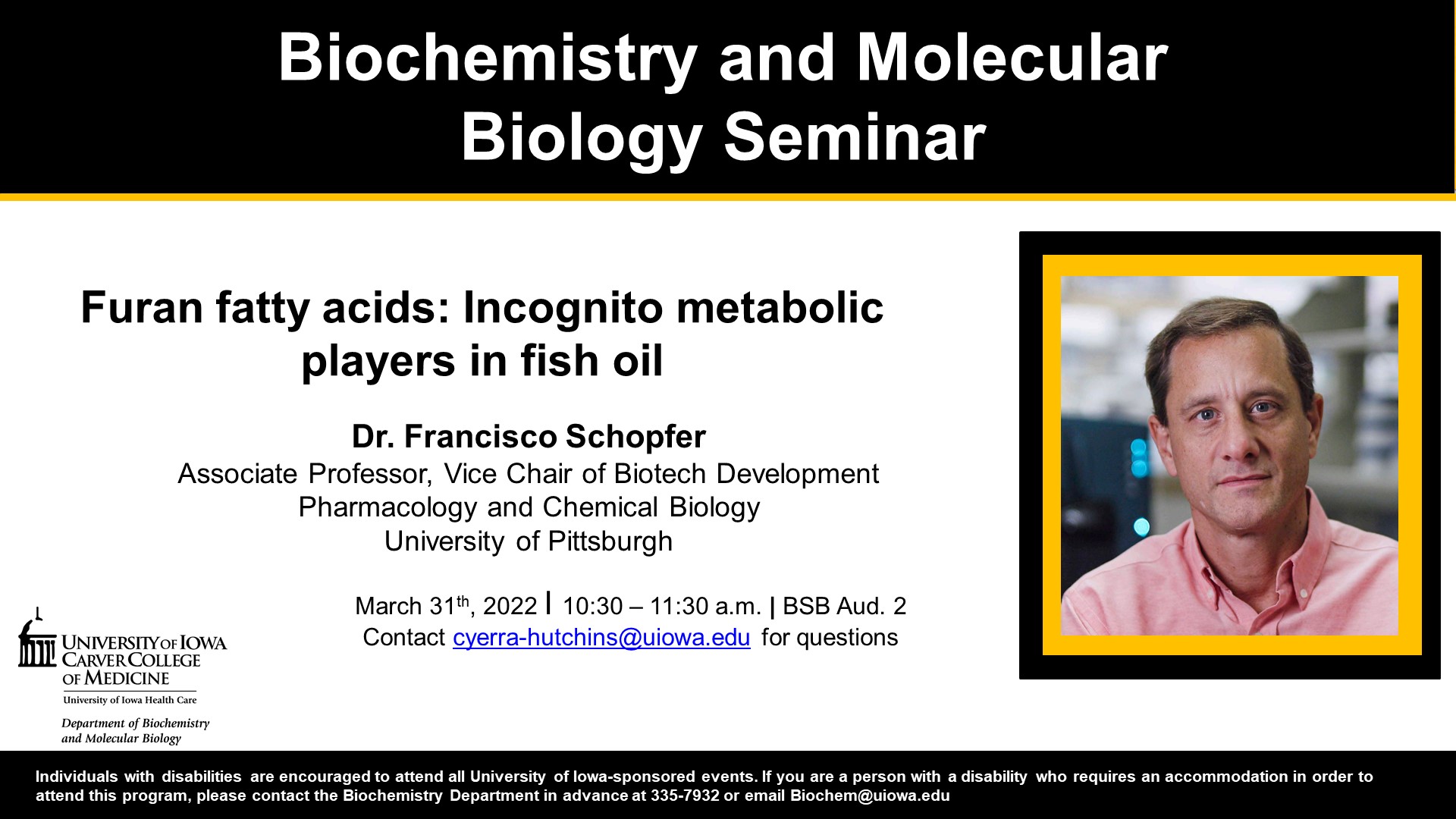 Biochemistry and Molecular Biology Seminar: Dr. Francisco Schopfer promotional image