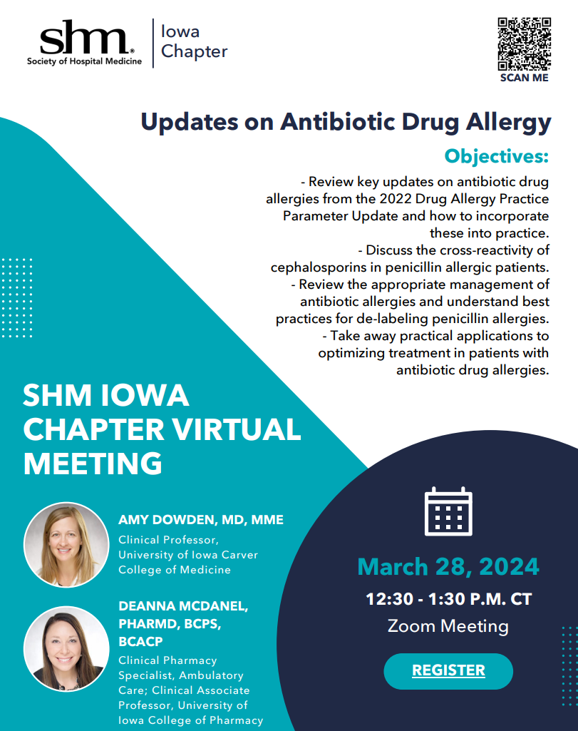 Society of Hospital Medicine Meeting: "Updates on Antibiotic Drug Allergy," w/Amy Dowden and Deanna McDanel promotional image