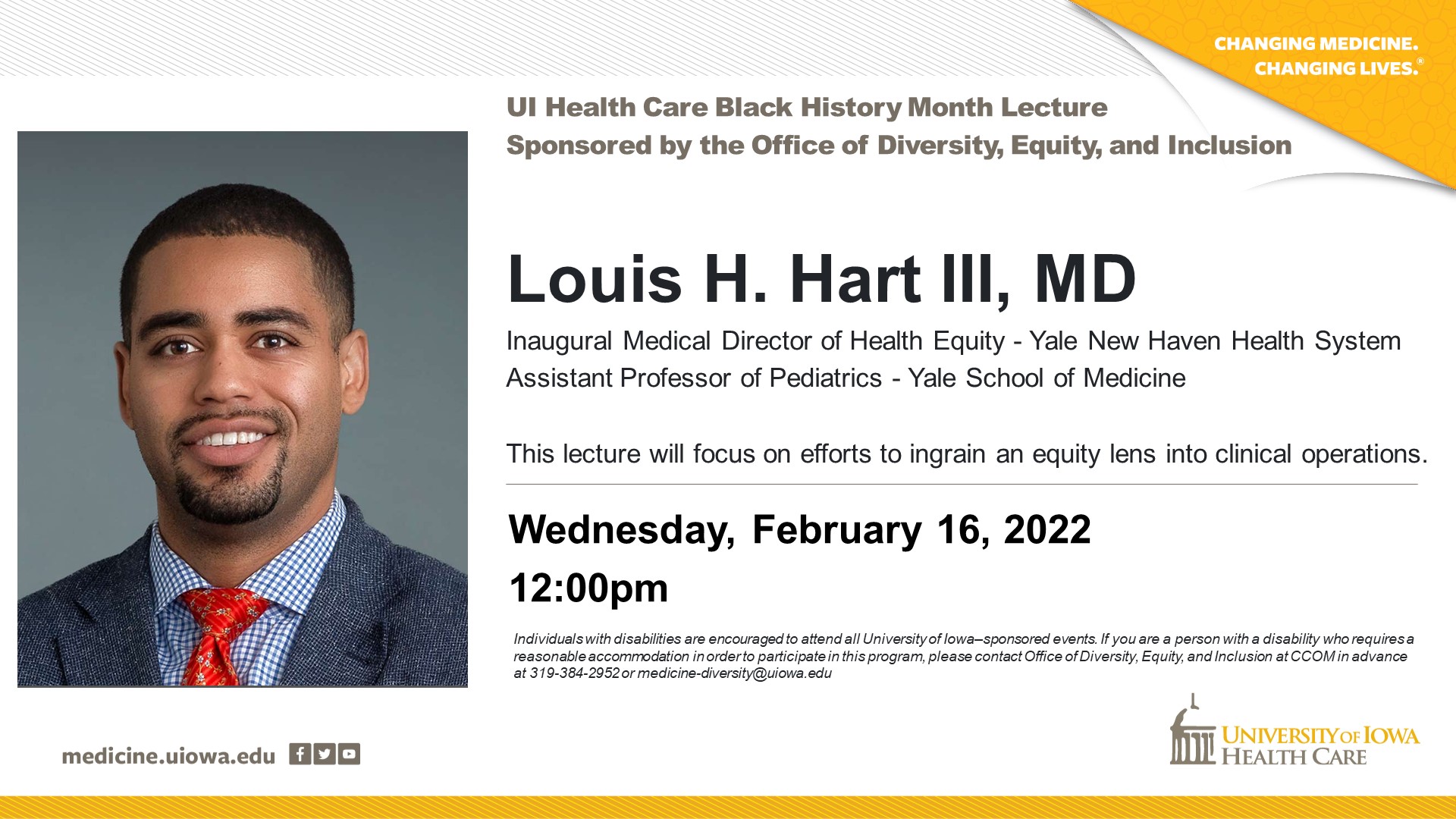 UI Health Care Black History Month Lecture - “Pursuing Health Equity – A Call to Action” promotional image