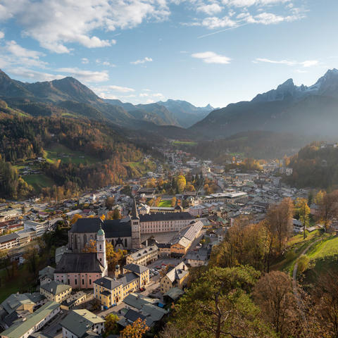 aerial view of German town in mountain valley