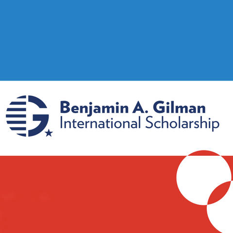 red white and blue square with Gilman logo