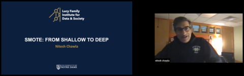 First slide of Nitesh Chawla's 10/29/2021 talk entitled "\;DeepSMOTE: Deep Learning for Imbalanced Data"\;