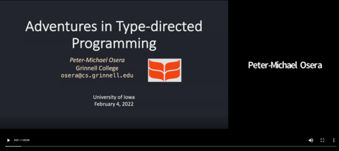 First slide from 2/4/22 Colloquium - Adventures in Type-directed Programming