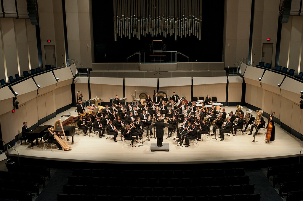 Iowa Symphony Band on the stage in Voxman Concert Hall
