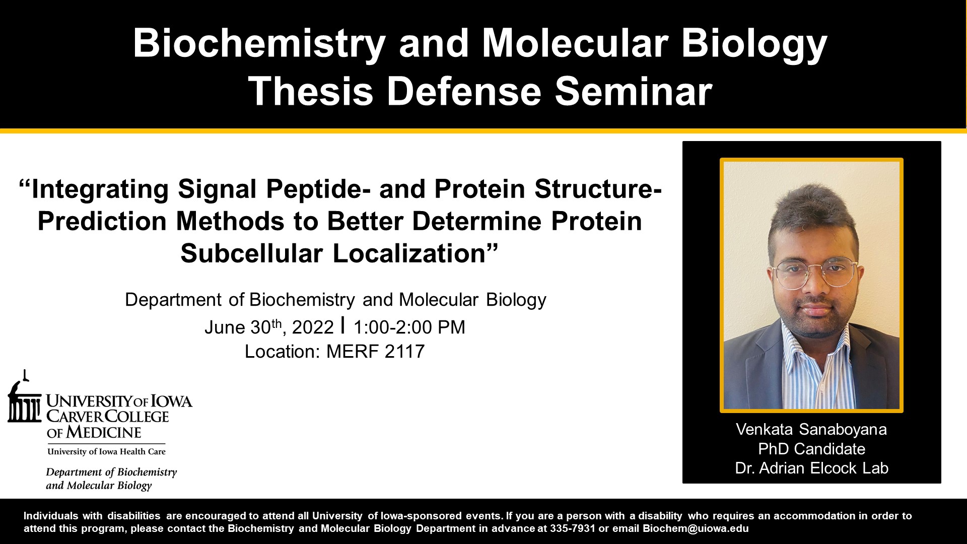 Biochemistry and Molecular Biology Thesis Defense Seminar: Venkata Sanaboyana promotional image
