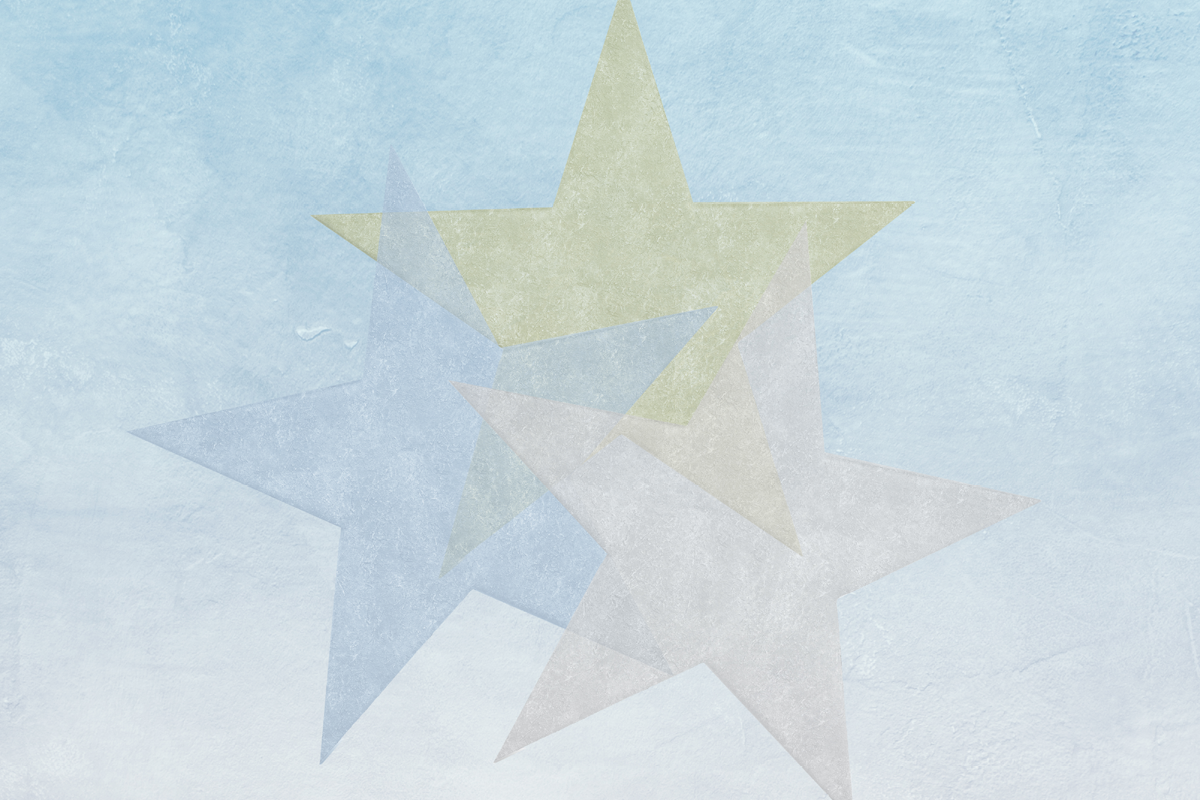 Three concrete stars over a blue background.