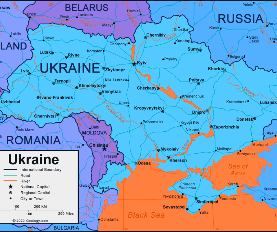 Map showing Ukraine/Russia border