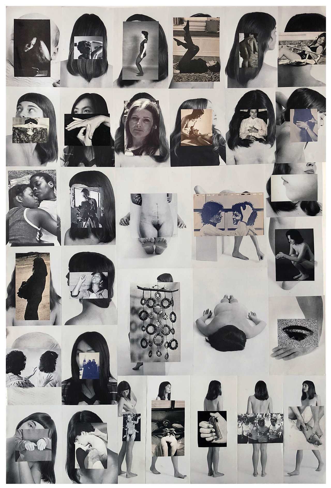 Carmen Winant, Body/Index photograph with multiple images imposed on each other grid of 6 x 6 individual images