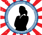 silhouette of woman in a red, white & blue seal